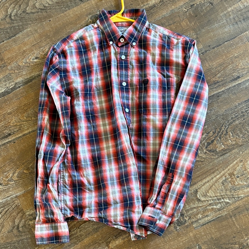 Cinch boys Plaid Button-Down Shirt - orange, tan and black